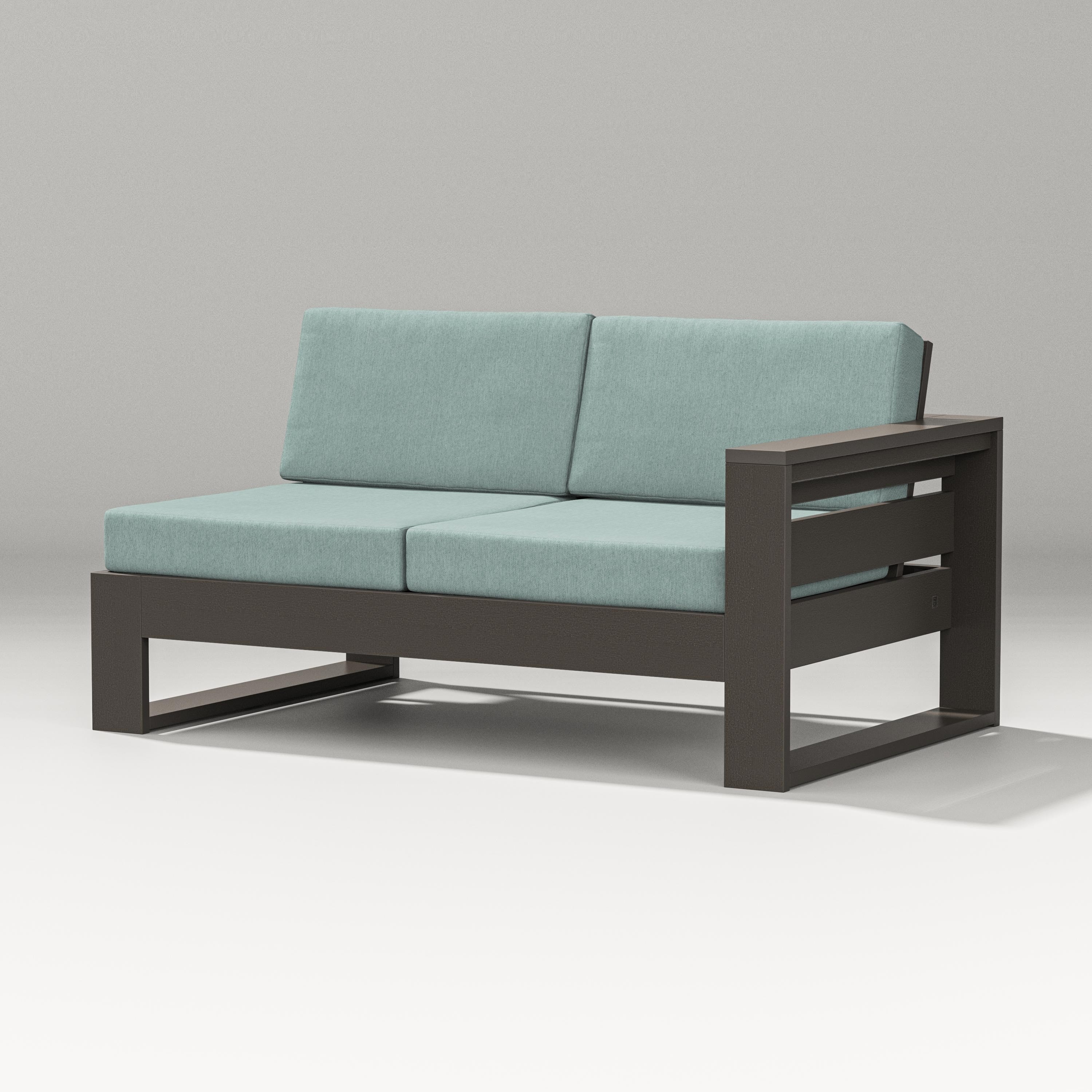 PW Designer Series Latitude Modular Right Arm Loveseat in Vintage Coffee / Glacier Spa