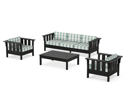 Martha Stewart by POLYWOOD® Acadia 4-Piece Deep Seating Set with Sofa in Black / Buffalo Plaid Glacier Spa
