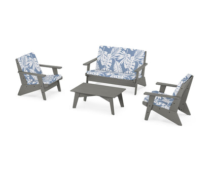 POLYWOOD® Riviera Modern Lounge 4-Piece Set in Slate Grey / Leaf Sky Blue