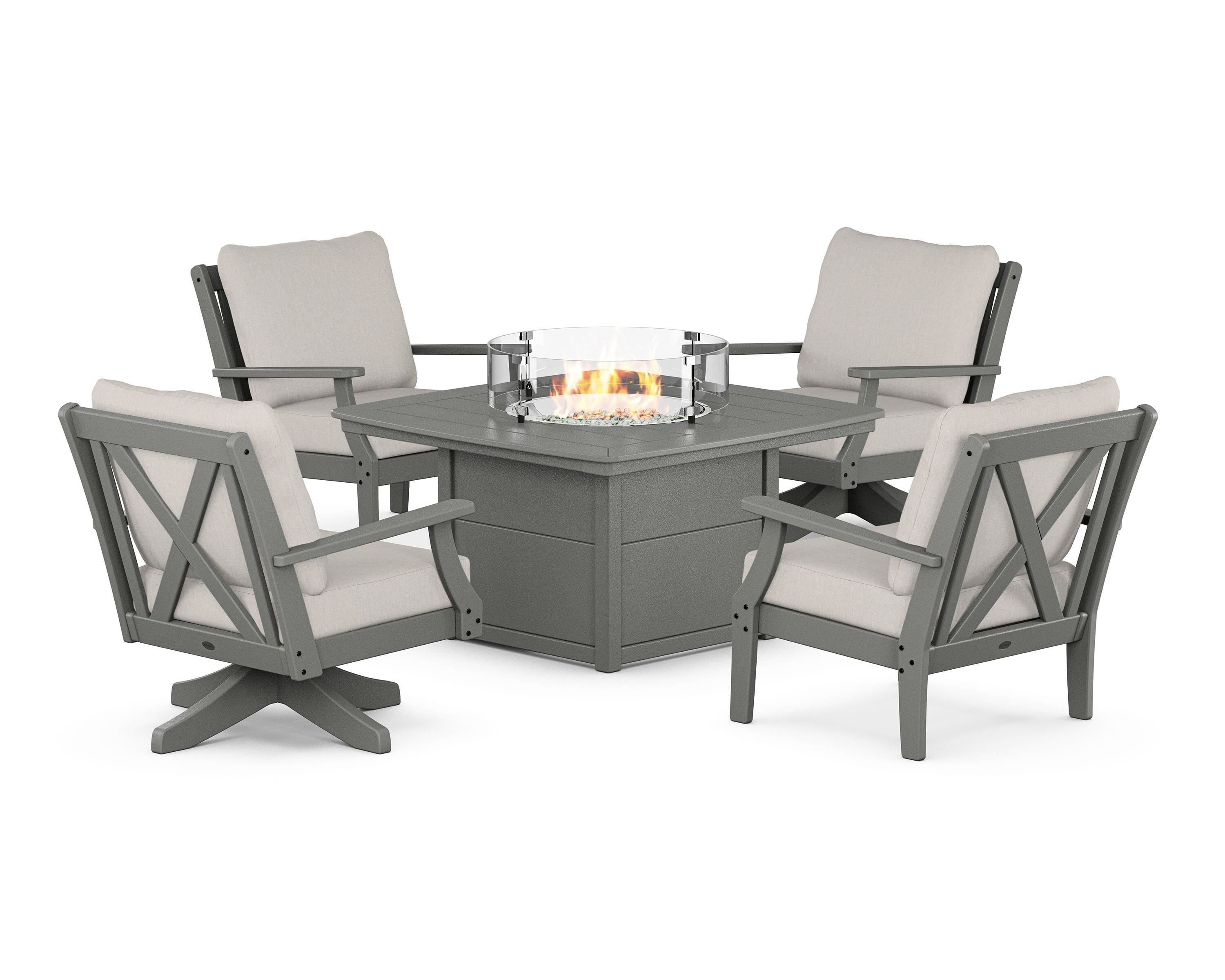POLYWOOD® Braxton 5-Piece Deep Seating Set with Fire Table in Slate Grey / Cast Ash