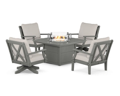 POLYWOOD® Braxton 5-Piece Deep Seating Set with Fire Table in Slate Grey / Cast Ash