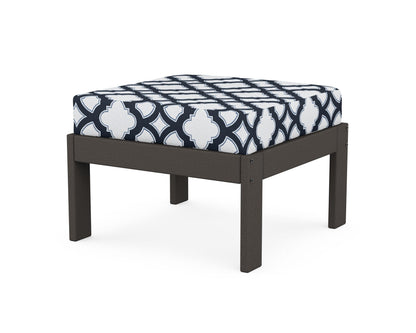 POLYWOOD® Vineyard Modular Ottoman in Vintage Coffee / Trellis Marine Indigo