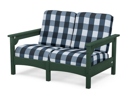 POLYWOOD® Club Loveseat in Green / Buffalo Plaid Marine Indigo