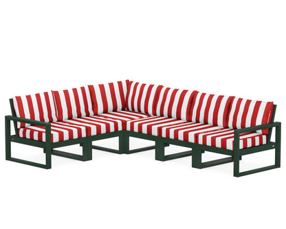 POLYWOOD® EDGE 6-Piece Modular Deep Seating Set in Green / Cabana Stripe Crimson