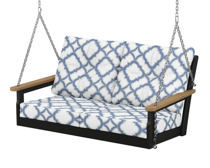 POLYWOOD® Vineyard Deep Seating Swing in Black / Natural / Trellis Sky Blue