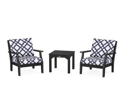 Martha Stewart by POLYWOOD® Chinoiserie 3-Piece Deep Seating Set in Black / Trellis Navy