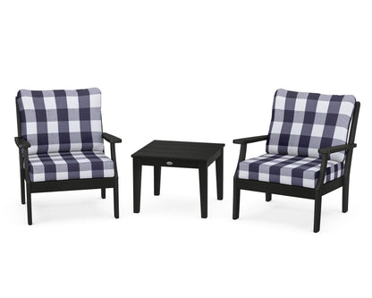 POLYWOOD® Braxton 3-Piece Deep Seating Set in Black / Buffalo Plaid Navy