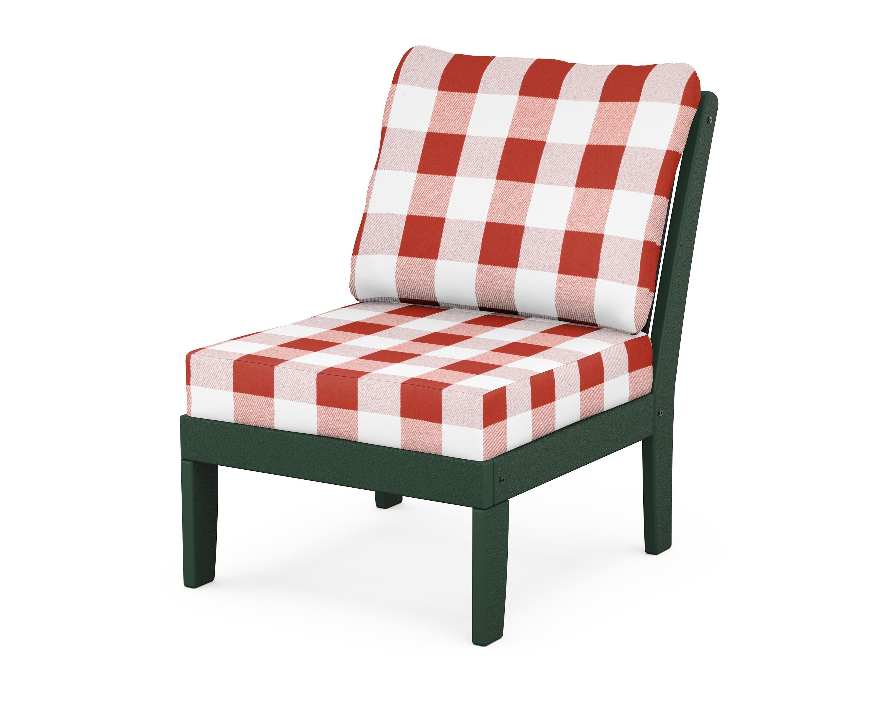 POLYWOOD® Braxton Modular Armless Chair in Green / Buffalo Plaid Crimson