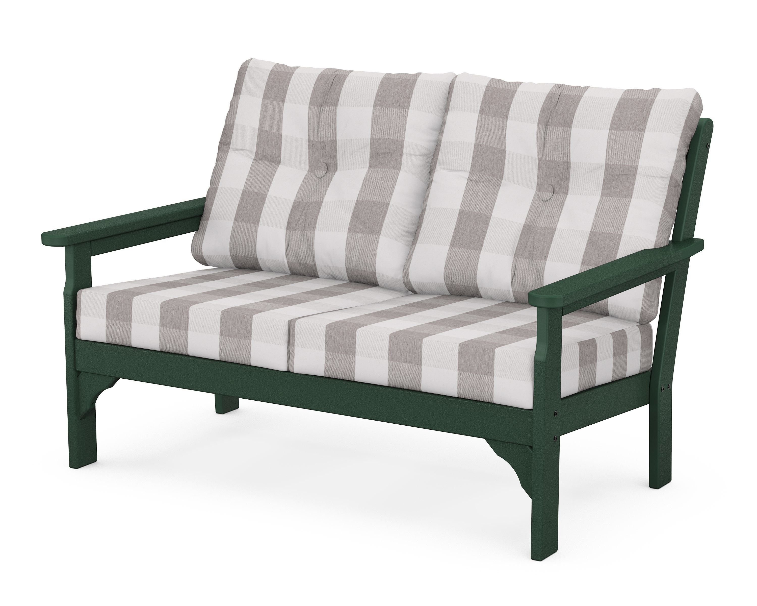 POLYWOOD® Vineyard Deep Seating Loveseat in Green / Buffalo Plaid Grey Mist