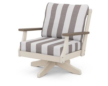 POLYWOOD® Braxton Deep Seating Swivel Chair in Sand / Kona / Cabana Stripe Grey Mist