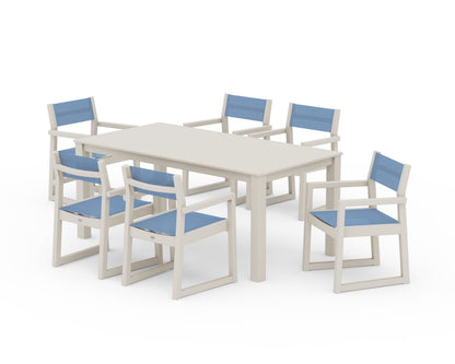 POLYWOOD® EDGE Sling Arm Chair 7-Piece Parsons Dining Set in Sand / Poolside Sling