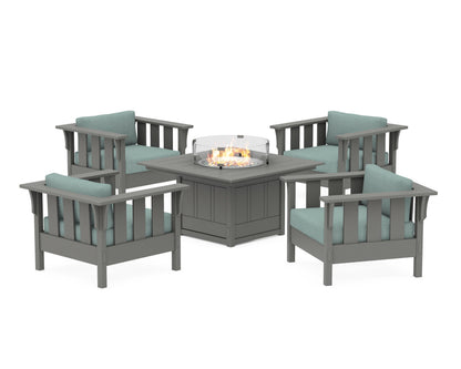 Martha Stewart by POLYWOOD® Acadia 5-Piece Deep Seating Set with Fire Pit Table in Slate Grey / Glacier Spa