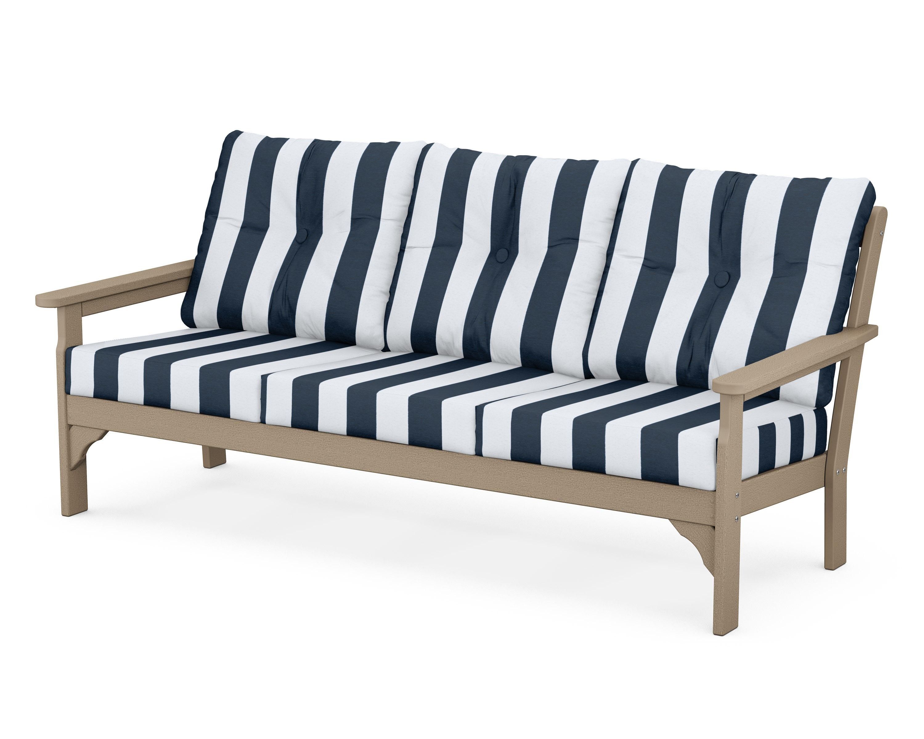 POLYWOOD® Vineyard Deep Seating Sofa in Vintage Sahara / Cabana Stripe Marine Indigo