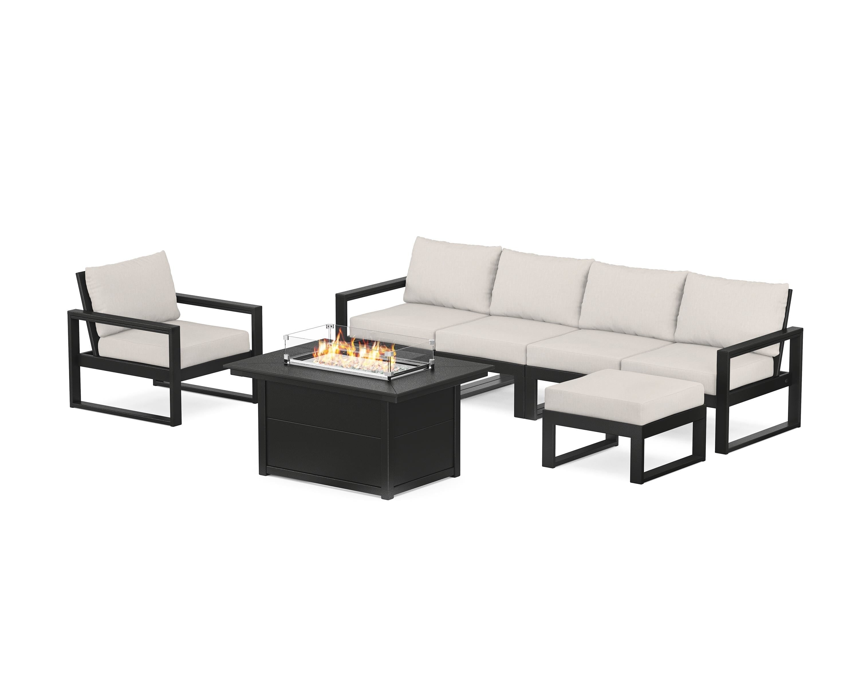 POLYWOOD® EDGE Sectional Lounge and Fire Pit Set in Black / Cast Ash