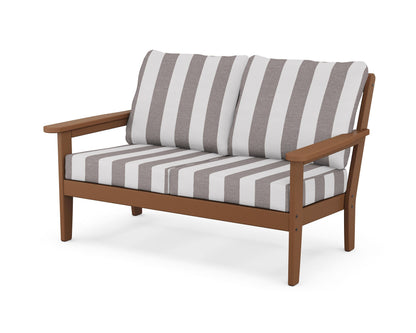 Country Living Cottage Deep Seating Loveseat in Teak / Cabana Stripe Grey Mist