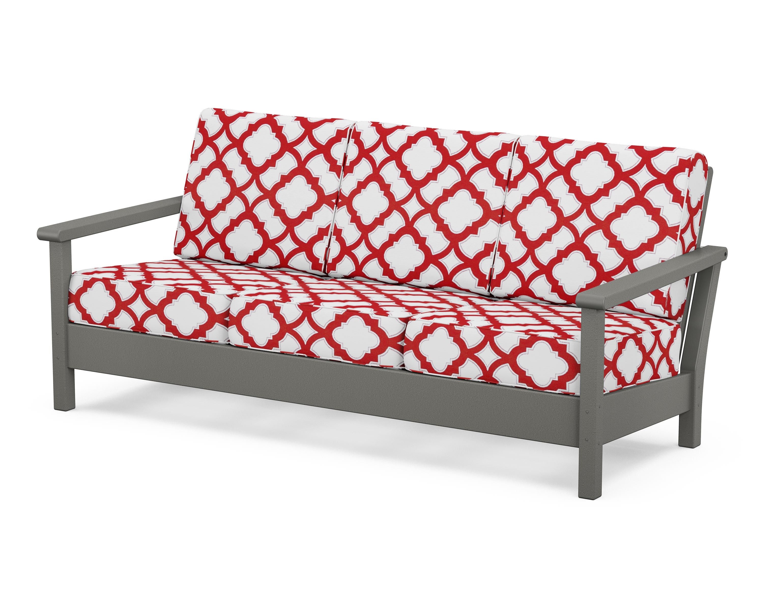 POLYWOOD® Harbour Deep Seating Sofa in Slate Grey / Trellis Crimson