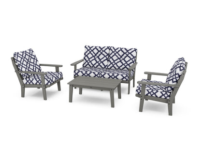 POLYWOOD® Lakeside 4-Piece Deep Seating Set in Slate Grey / Trellis Navy