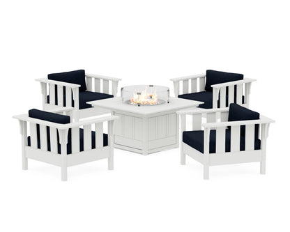Martha Stewart by POLYWOOD® Acadia 5-Piece Deep Seating Set with Fire Pit Table in White / Marine Indigo