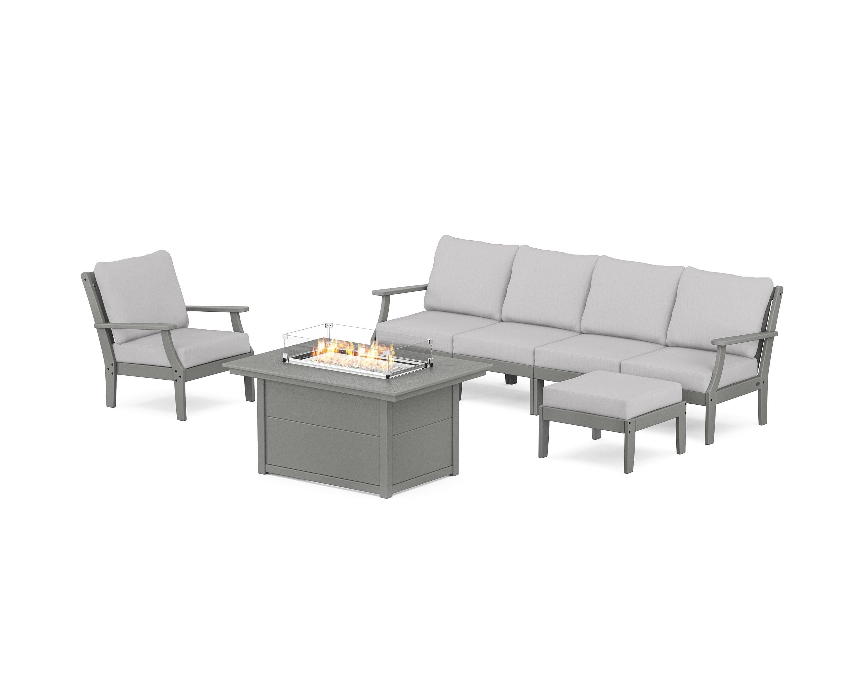 POLYWOOD® Braxton Sectional Lounge and Fire Pit Set in Slate Grey / Granite