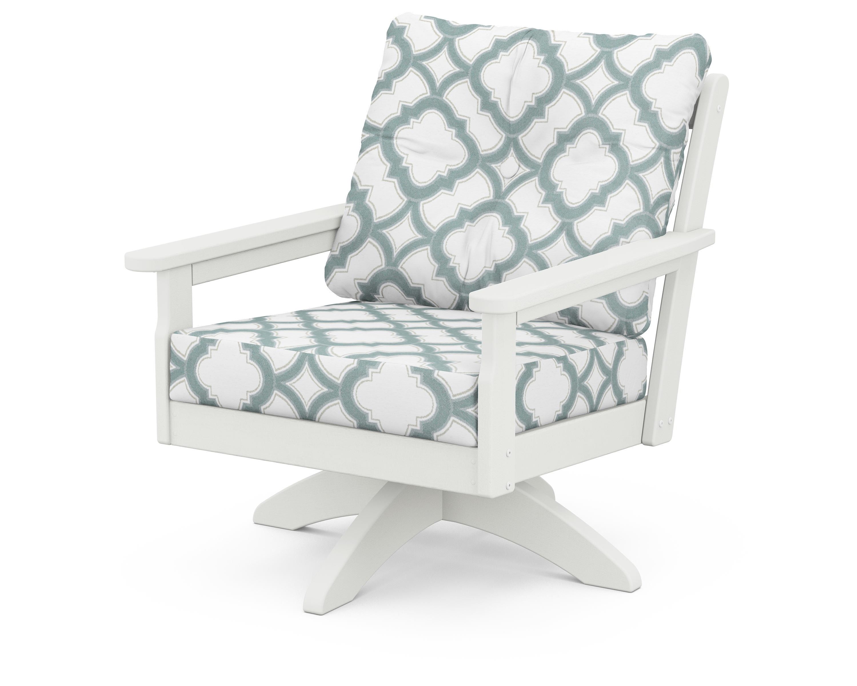 POLYWOOD® Vineyard Deep Seating Swivel Chair in Vintage White / Trellis Glacier Spa