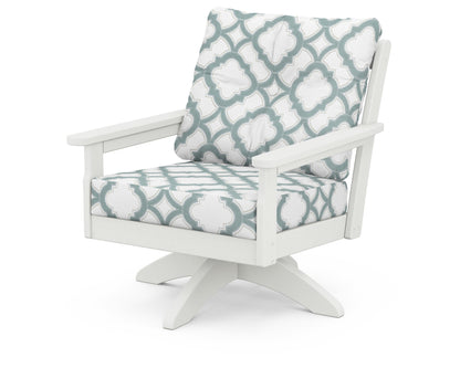 POLYWOOD® Vineyard Deep Seating Swivel Chair in Vintage White / Trellis Glacier Spa