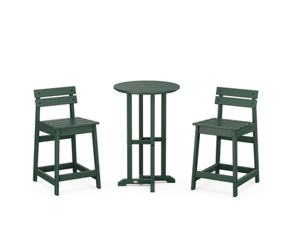 POLYWOOD® Modern Studio Plaza Lowback 3-Piece Bistro Counter Set in Green