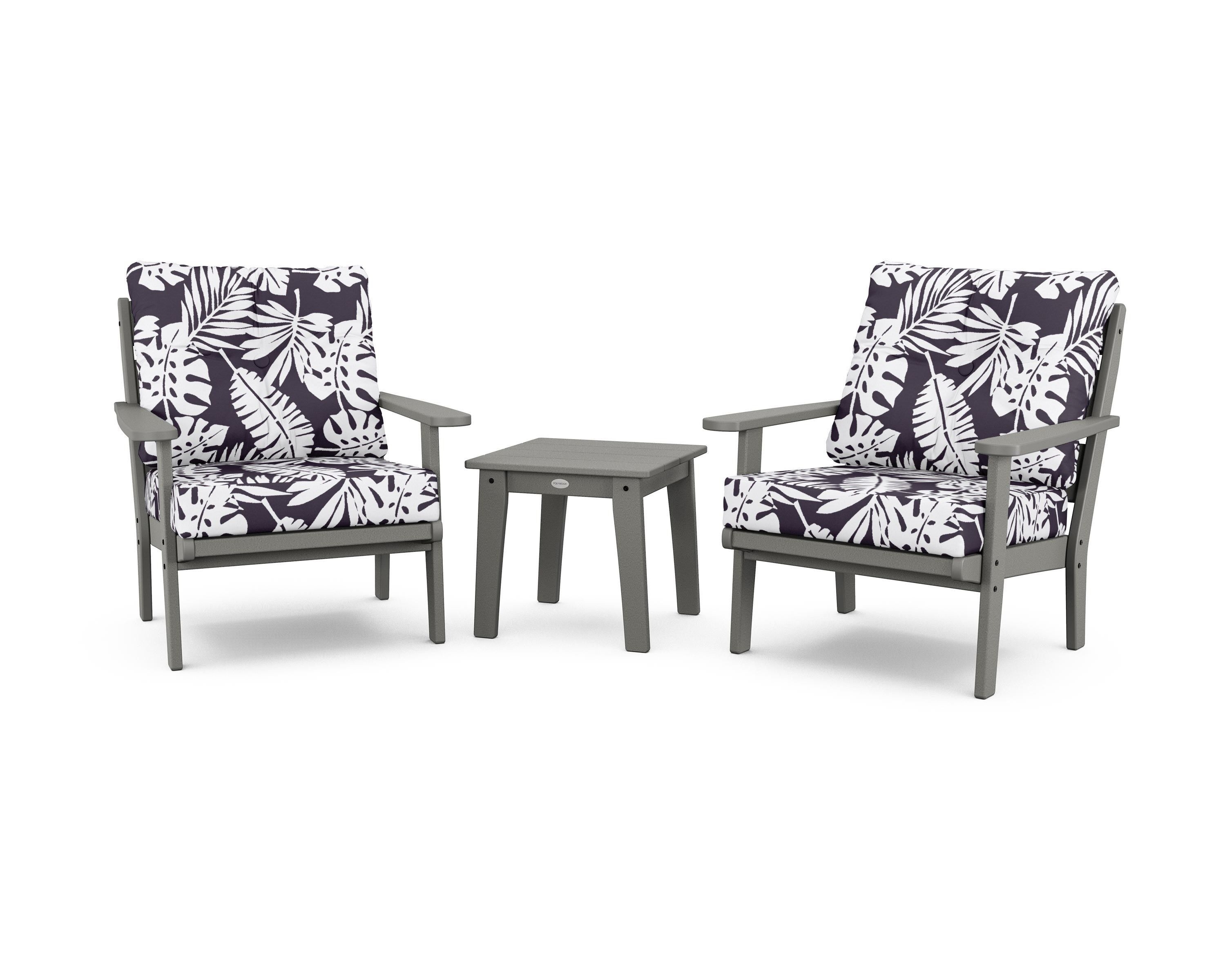 POLYWOOD® Lakeside 3-Piece Deep Seating Chair Set in Slate Grey / Leaf Navy