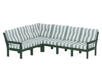 POLYWOOD® Vineyard 6-Piece Sectional in Green / Cabana Stripe Glacier Spa
