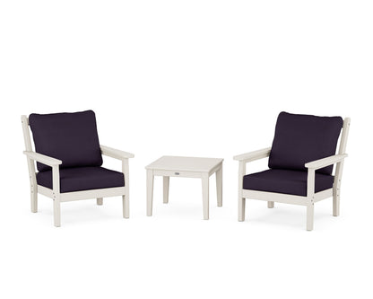 POLYWOOD® Chippendale 3-Piece Deep Seating Set in Sand / Navy Linen