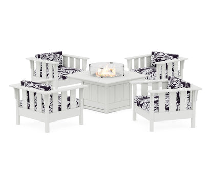 Martha Stewart by POLYWOOD® Acadia 5-Piece Deep Seating Set with Fire Pit Table in White / Leaf Navy