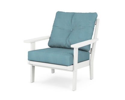 POLYWOOD® Prairie Deep Seating Chair in White / Lattice Sky Blue
