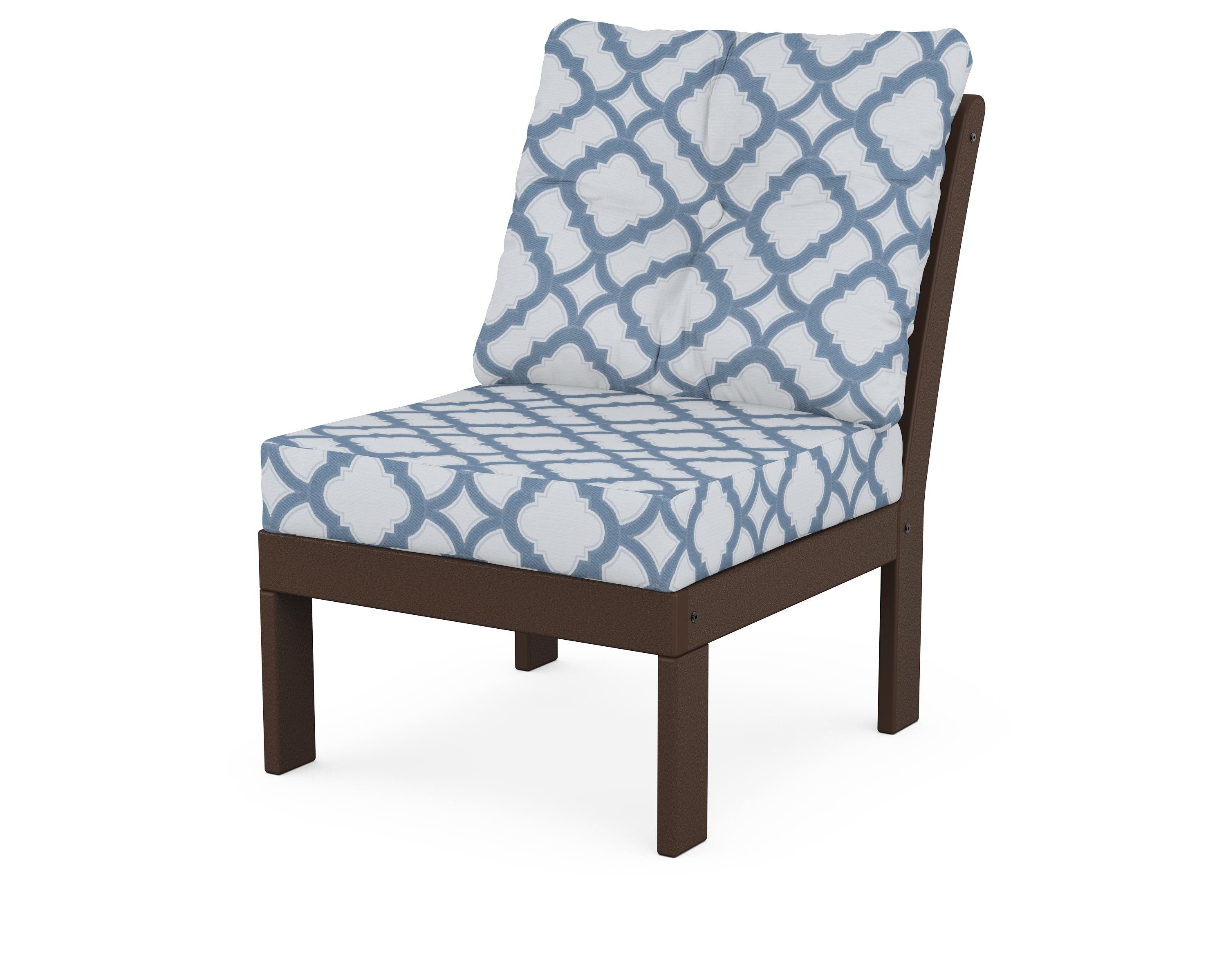 POLYWOOD® Vineyard Modular Armless Chair in Mahogany / Trellis Sky Blue