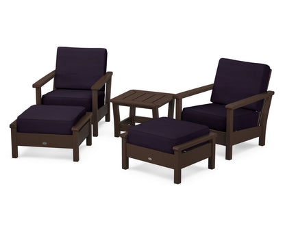 POLYWOOD® Harbour 5-Piece Deep Seating Chair Set in Mahogany / Navy Linen