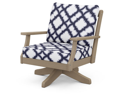 POLYWOOD® Braxton Deep Seating Swivel Chair in Vintage Sahara / Trellis Navy