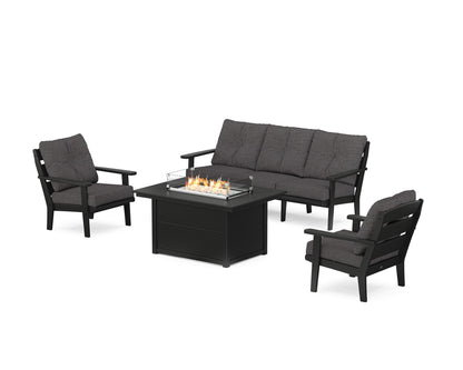 POLYWOOD® Lakeside Deep Seating Fire Pit Table Set in Black / Ash Charcoal