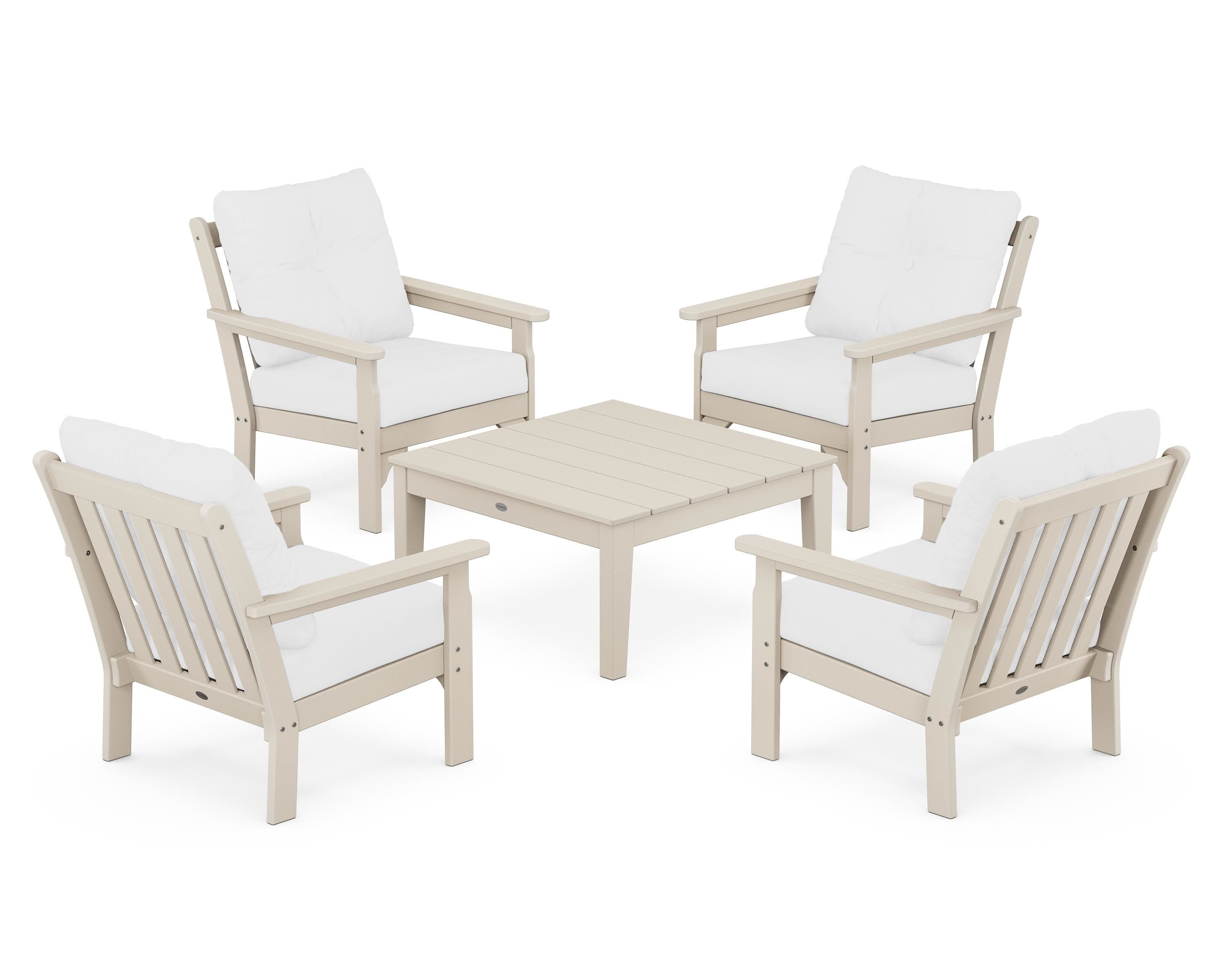 POLYWOOD® Vineyard 5-Piece Deep Seating Conversation Set in Sand / Natural