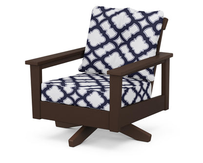 POLYWOOD® Prescott Deep Seating Swivel Chair in Mahogany / Trellis Navy