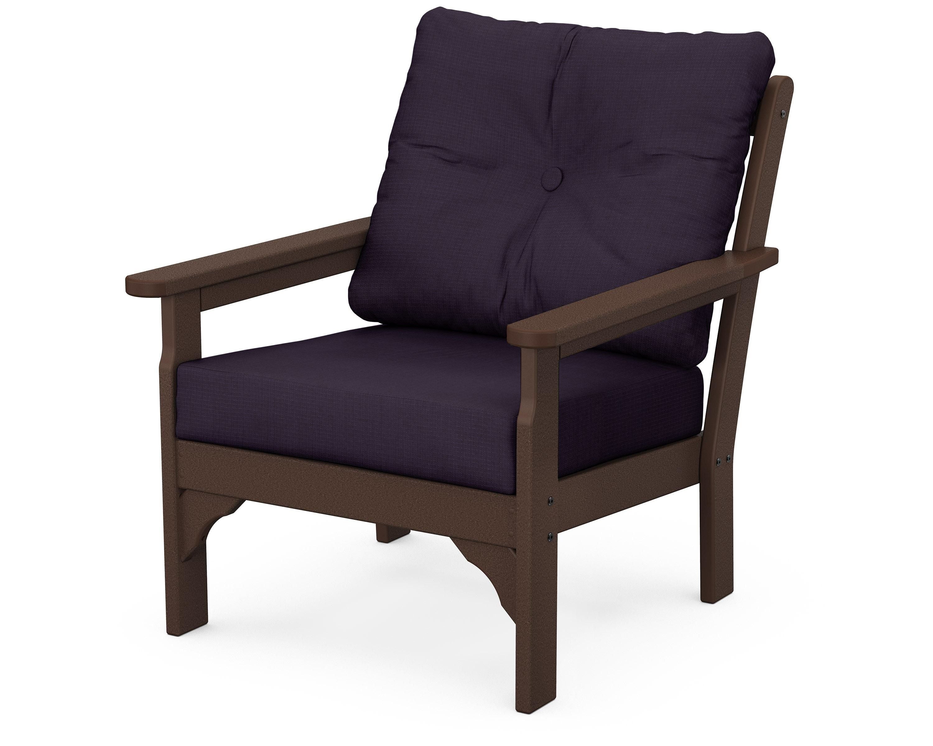 POLYWOOD® Vineyard Deep Seating Chair in Mahogany / Navy Linen