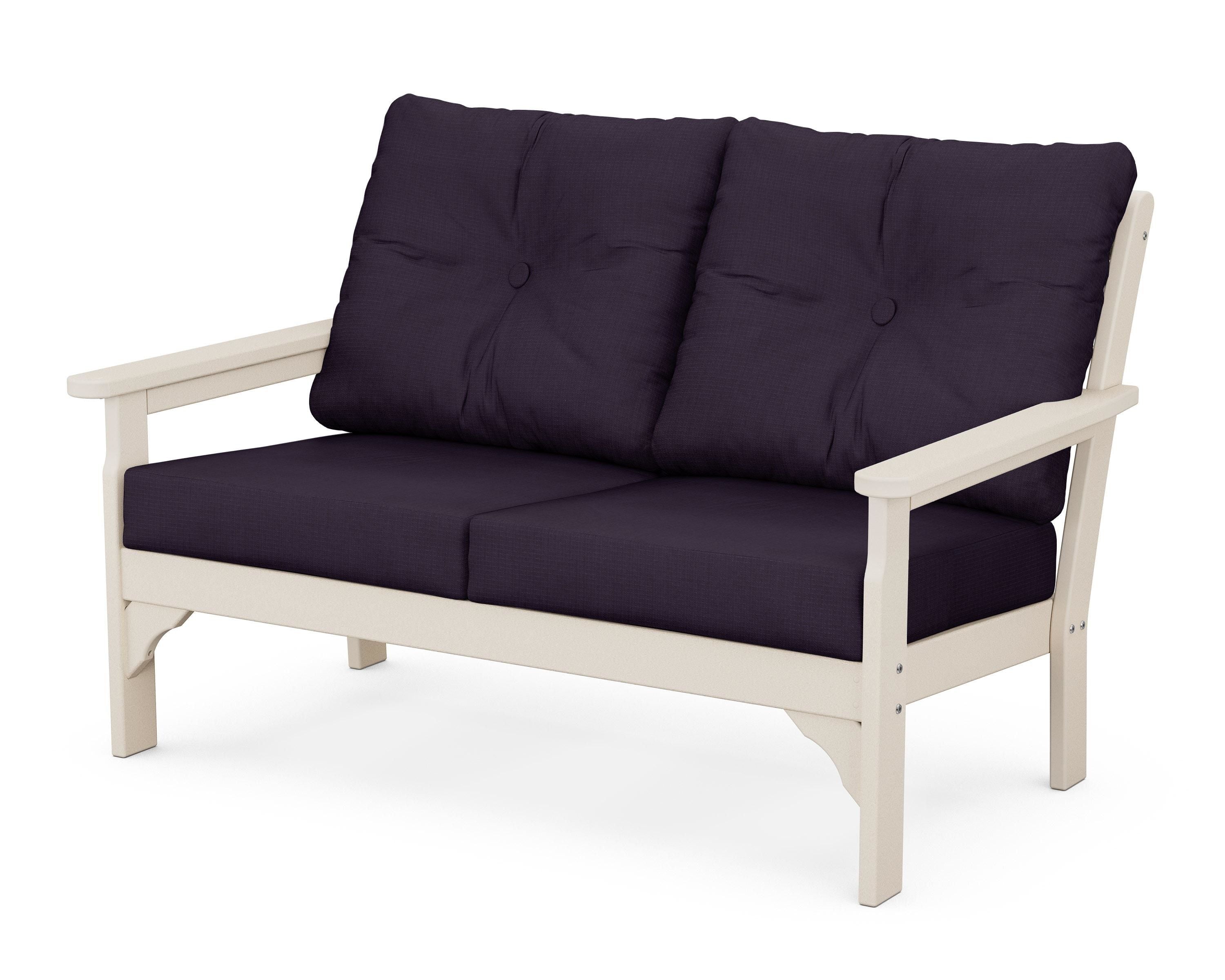 POLYWOOD® Vineyard Deep Seating Loveseat in Sand / Navy Linen