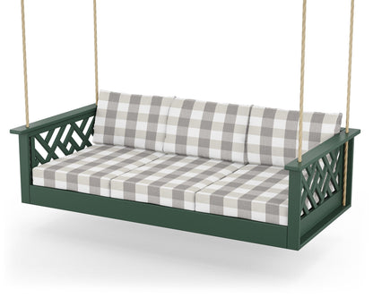 POLYWOOD® Chippendale Daybed Swing in Green / Buffalo Plaid Grey Mist