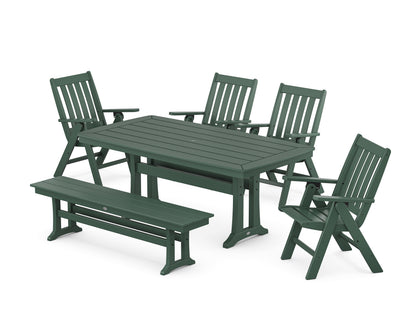 POLYWOOD® Vineyard Folding Chair 6-Piece Dining Set with Trestle Legs and Bench in Green