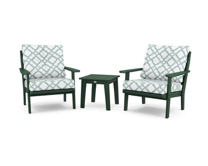 POLYWOOD® Lakeside 3-Piece Deep Seating Chair Set in Green / Trellis Glacier Spa