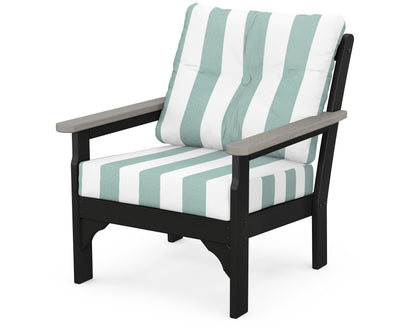 POLYWOOD® Vineyard Deep Seating Chair in Black / Driftwood / Cabana Stripe Glacier Spa