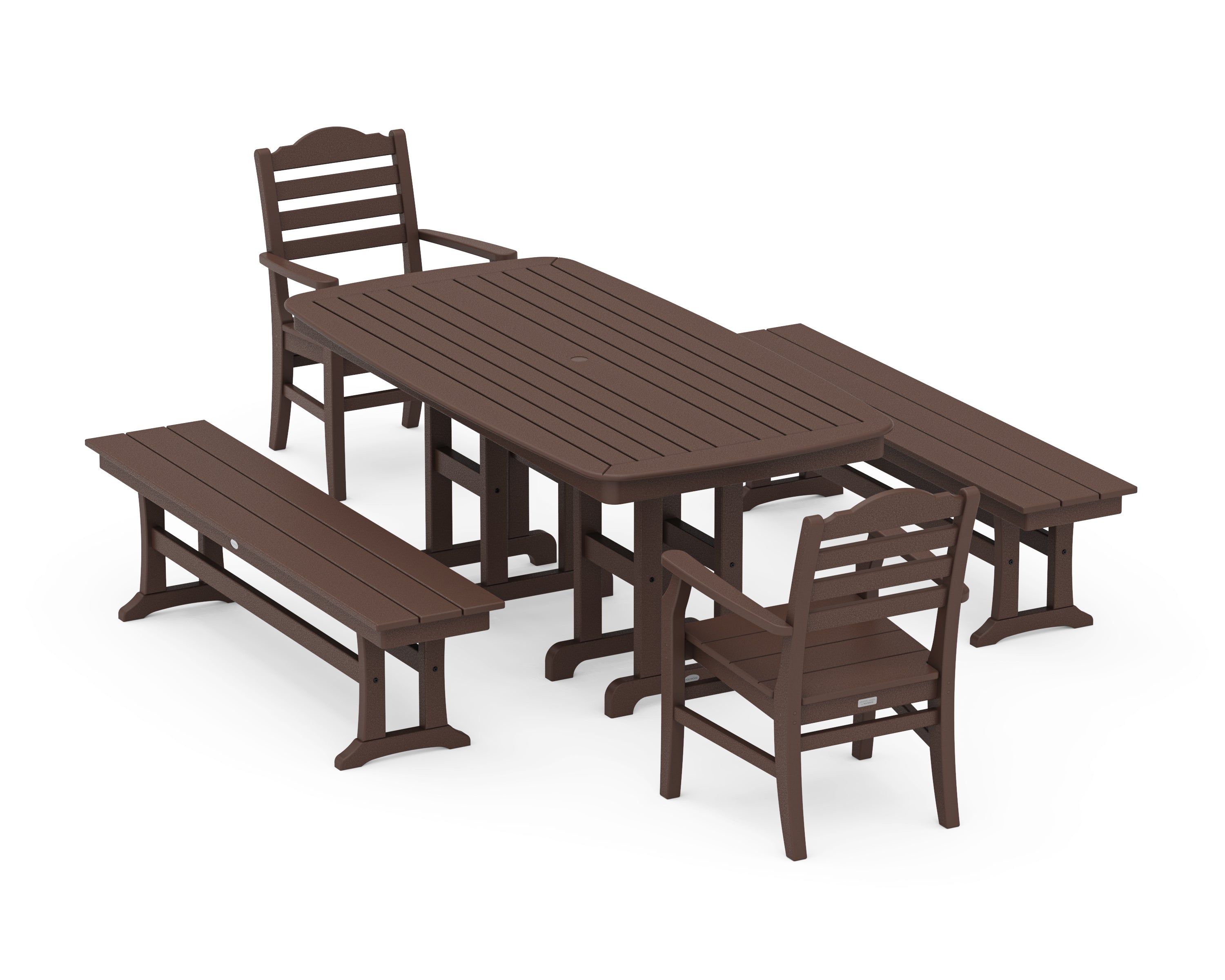 POLYWOOD® Savannah 5-Piece Dining Set with Benches in Mahogany