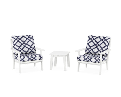 POLYWOOD® Mission 3-Piece Deep Seating Set in White / Trellis Navy