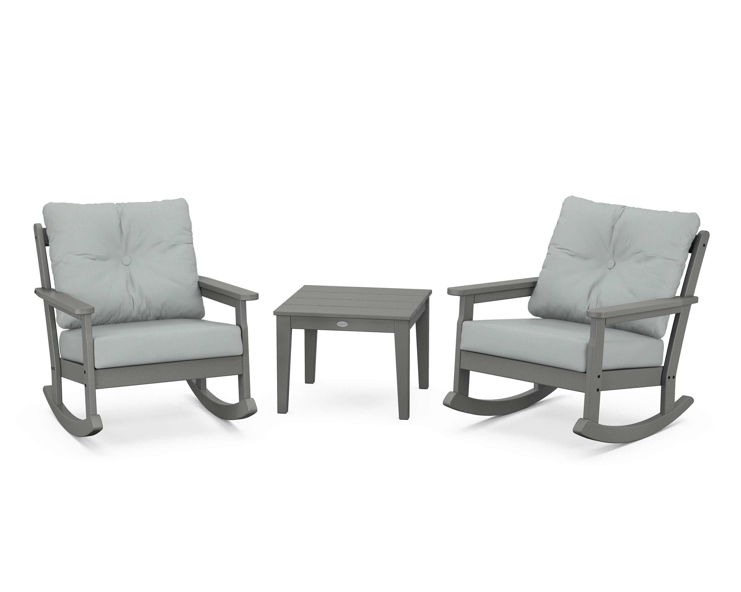 POLYWOOD® Vineyard 3-Piece Deep Seating Rocker Set in Slate Grey / Spa