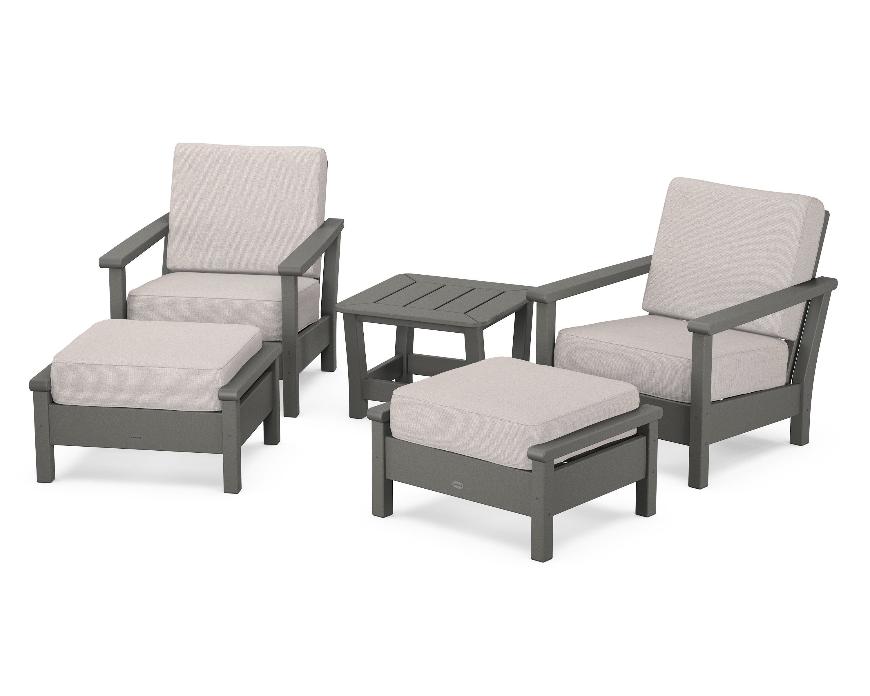 POLYWOOD® Harbour 5-Piece Deep Seating Chair Set in Slate Grey / Dune Burlap