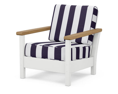 POLYWOOD® Harbour Deep Seating Chair in White / Natural / Cabana Stripe Navy