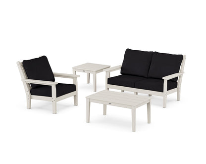 POLYWOOD® Chippendale 4-Piece Deep Seating Set in Sand / Midnight Linen