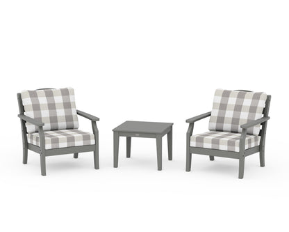 Draper James™ by  POLYWOOD® Savannah 3-Piece Deep Seating Set in Slate Grey / Buffalo Plaid Grey Mist